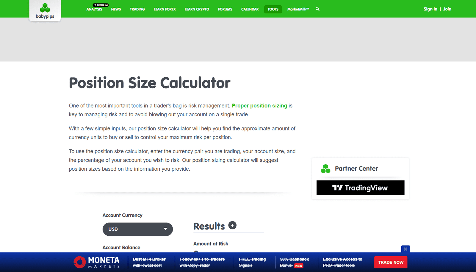 BabyPips Position Size Calculator