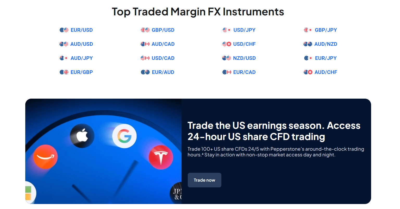 Pepperstone Traded Margin FX Instruments
