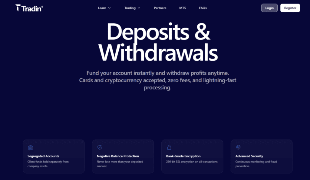 Tradin.com Deposits and Withdrawals
