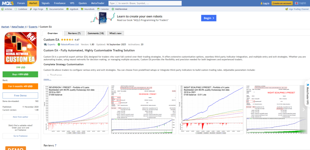 Custom EAs via MQL5 Market